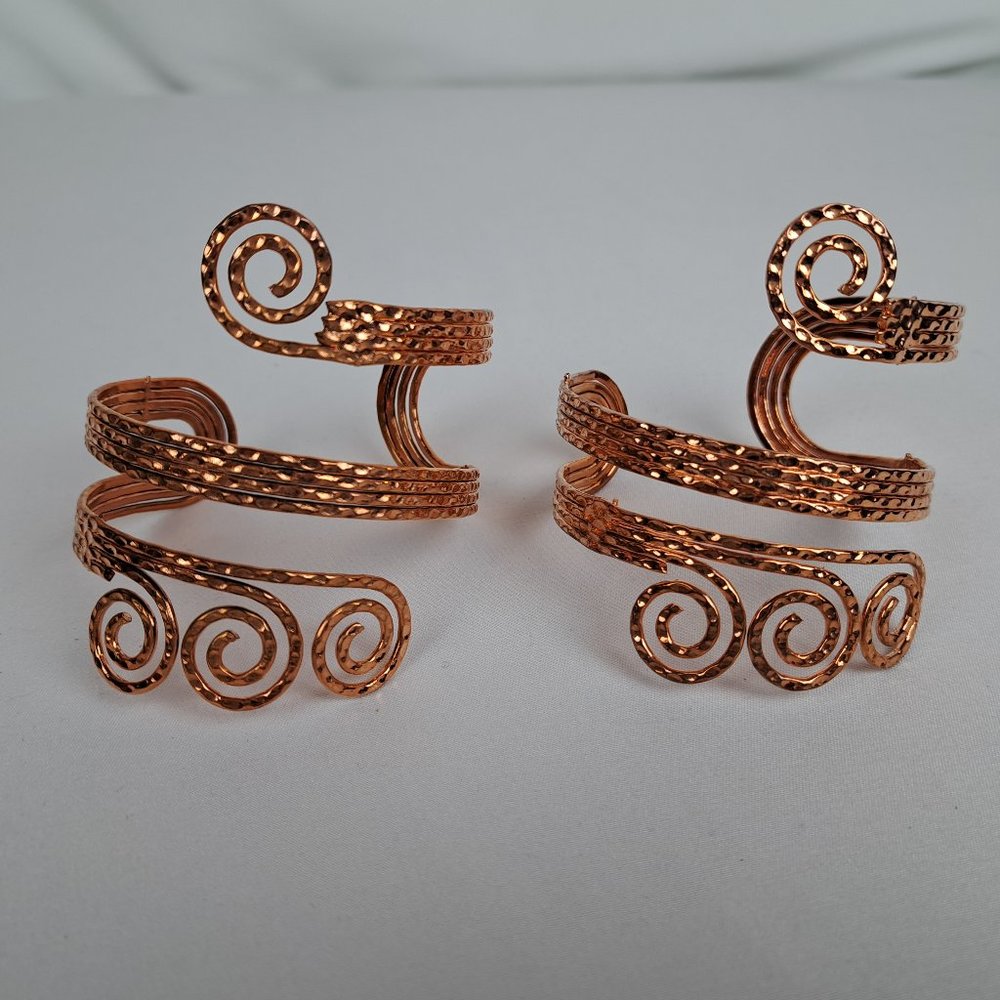 Copper Spiral Arm Cuff Bracelet  Set of 2
